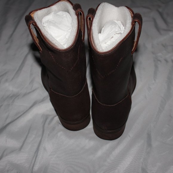 Polo Ralph Lauren Girls' Marlow Mid Calf Leather Boots Brown Distressed Sz 5Y - Picture 2 of 4